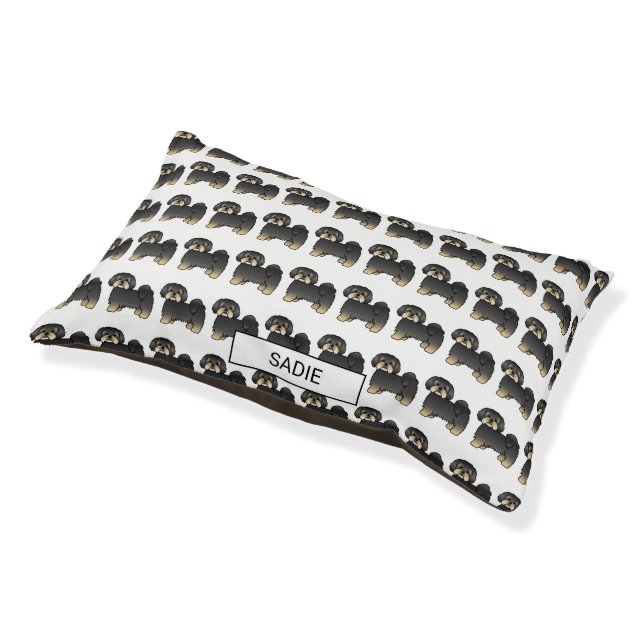 Black And Tan Lhasa Apso Dog Pattern & Name Pet Bed (Angled)