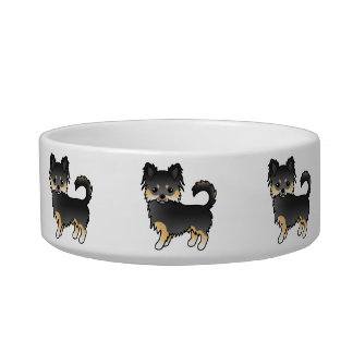 Black And Tan Long Coat Chihuahua Cartoon Dogs Bowl
