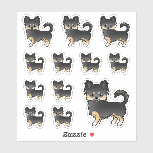 Black And Tan Long Coat Chihuahua Cartoon Dogs Sticker (Sheet)