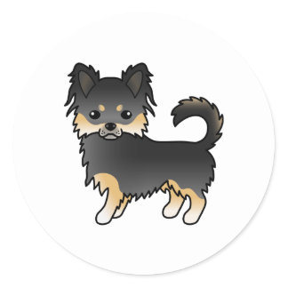 Black And Tan Long Coat Chihuahua Cute Cartoon Dog Classic Round Sticker