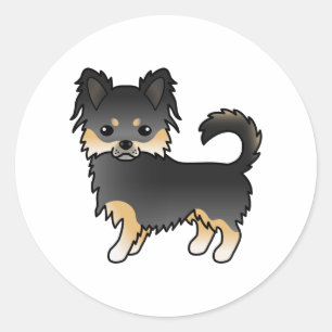Black And Tan Long Coat Chihuahua Cute Cartoon Dog Classic Round Sticker