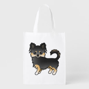 Black And Tan Long Coat Chihuahua Cute Cartoon Dog Grocery Bag