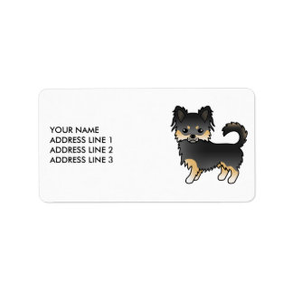 Black And Tan Long Coat Chihuahua Cute Cartoon Dog Label