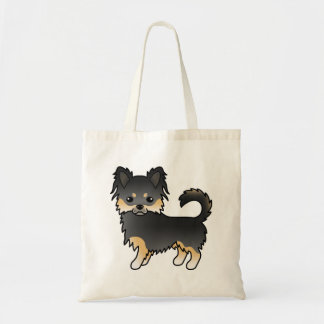 Black And Tan Long Coat Chihuahua Cute Cartoon Dog Tote Bag