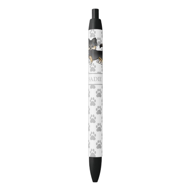 Black And Tan Long Coat Chihuahua Cute Dog & Name Pen (Front Vertical)