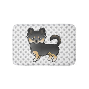 Black And Tan Long Coat Chihuahua Cute Dog & Paws Bath Mat