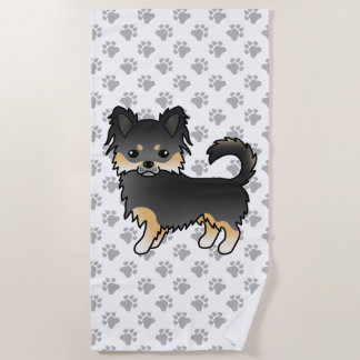 Black And Tan Long Coat Chihuahua Cute Dog &amp; Paws Beach Towel