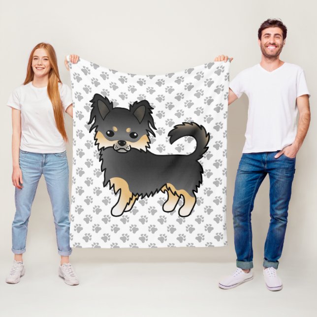 Black And Tan Long Coat Chihuahua Cute Dog & Paws Fleece Blanket (In Situ)