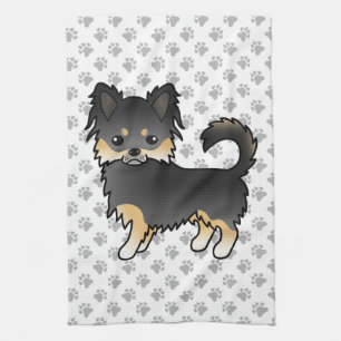 Black And Tan Long Coat Chihuahua Cute Dog & Paws Kitchen Towel