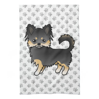 Black And Tan Long Coat Chihuahua Cute Dog &amp; Paws Kitchen Towel