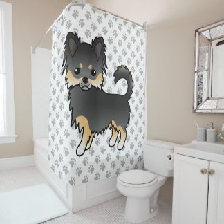 Black And Tan Long Coat Chihuahua Cute Dog &amp; Paws Shower Curtain