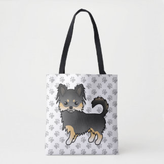 Black And Tan Long Coat Chihuahua Dog &amp; Paws Tote Bag