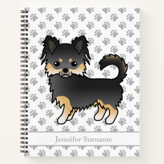 Black And Tan Long Coat Chihuahua Dog &amp; Text Notebook
