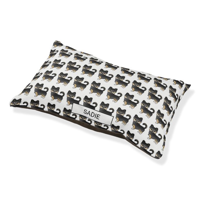 Black And Tan Long Coat Chihuahua Pattern & Name Pet Bed (Angled)