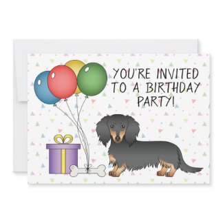 Black And Tan Long Hair Dachshund Birthday Party Invitation