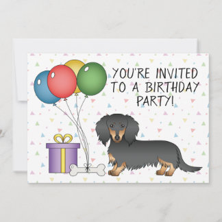 Black And Tan Long Hair Dachshund Birthday Party Invitation