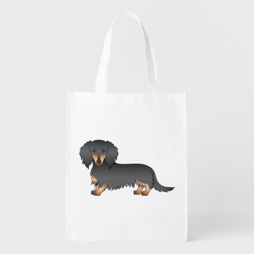 Black And Tan Long Hair Dachshund Cartoon Dog Grocery Bag