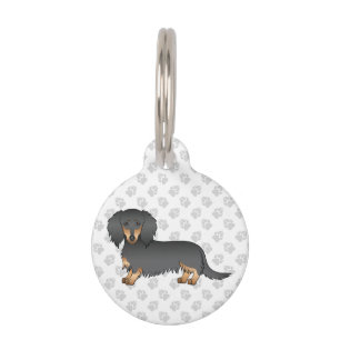 Black And Tan Long Hair Dachshund Cartoon Dog Pet ID Tag