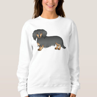 Black And Tan Long Hair Dachshund Cartoon Dog Sweatshirt