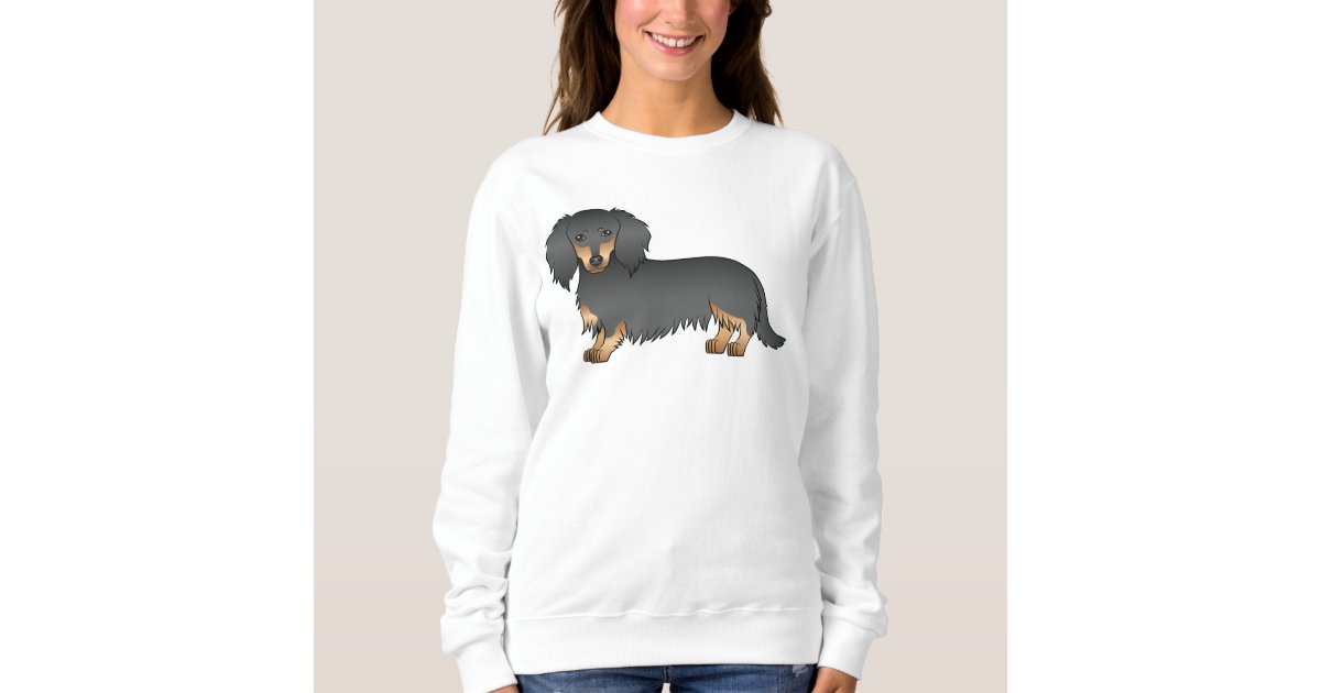 Black And Tan Long Hair Dachshund Cartoon Dog Sweatshirt | Zazzle