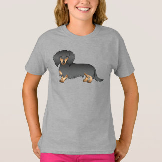 Black And Tan Long Hair Dachshund Cartoon Dog T-Shirt