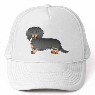 Black And Tan Long Hair Dachshund Cartoon Dog Trucker Hat