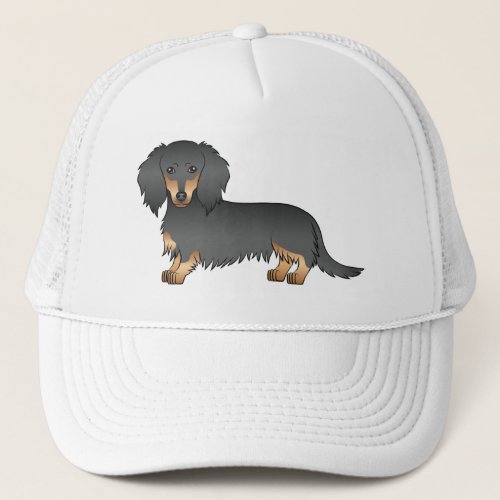 Black And Tan Long Hair Dachshund Cartoon Dog Trucker Hat