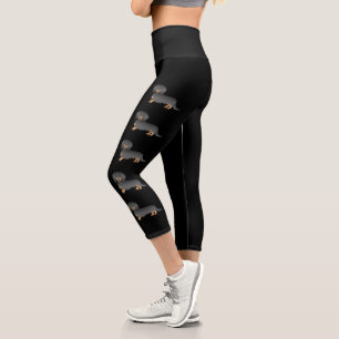 Black And Tan Long Hair Dachshund Cartoon Dogs Capri Leggings