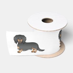 Black And Tan Long Hair Dachshund Cartoon Dogs Satin Ribbon