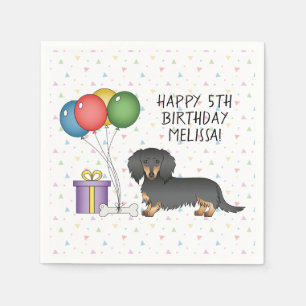 Black And Tan Long Hair Dachshund Happy Birthday Napkins