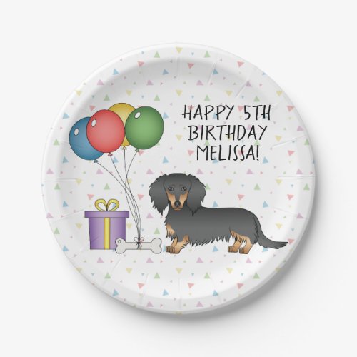 Black And Tan Long Hair Dachshund Happy Birthday Paper Plates