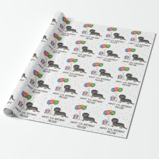Black And Tan Long Hair Dachshund Happy Birthday Wrapping Paper