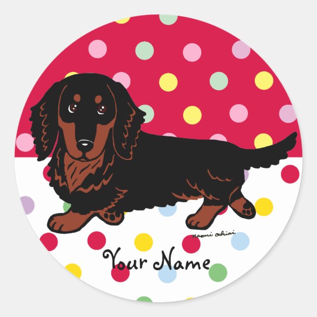 Black and Tan Long Haired Dachshund 1 Classic Round Sticker (Front)