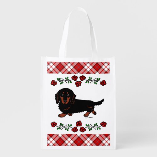 Black and Tan Long Haired Dachshund 1 Reusable Grocery Bag