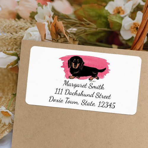 Black and Tan Long Haired Dachshund 1 Watercolor Label