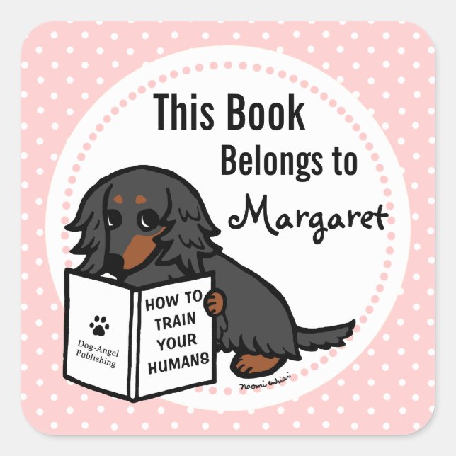 Black and Tan Long Haired Dachshund 2 Square Sticker (Front)