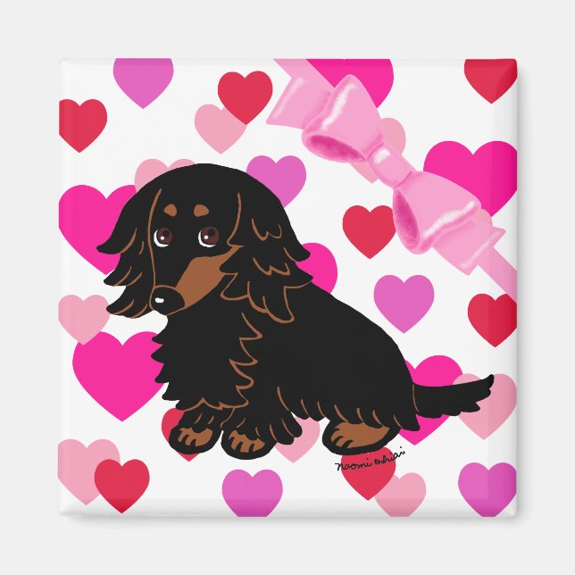 Black and Tan Long Haired Dachshund 3 Magnet (Front)