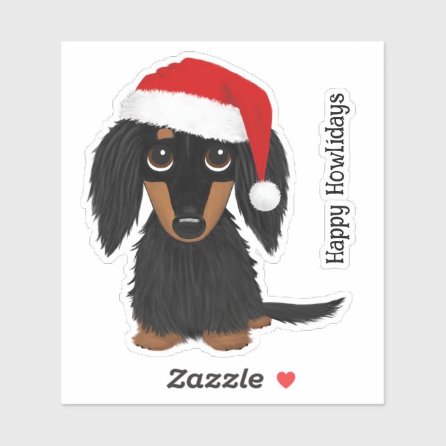 Black and Tan Longhaired Dachshund Santa Christmas Sticker (Sheet)
