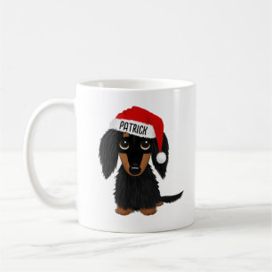 Black and Tan Longhaired Dachshund Santa Custom Coffee Mug