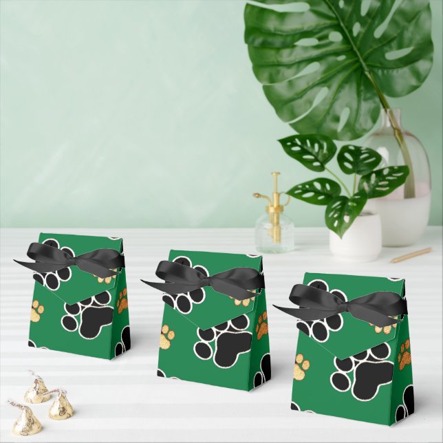 Black and tan luxury canine dog paw print favor boxes (Multiple)