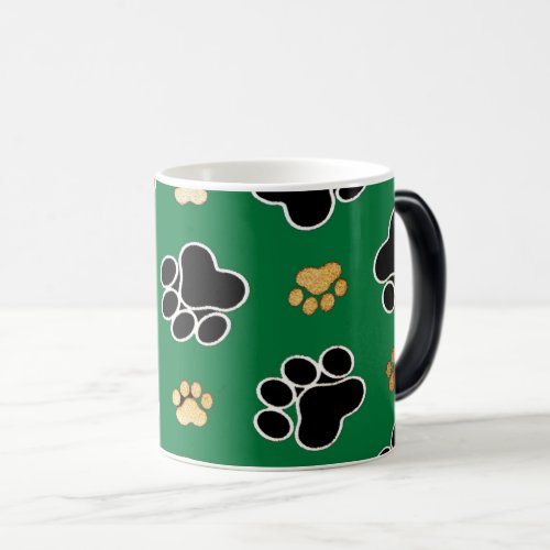 Black and tan luxury canine dog paw print magic mug