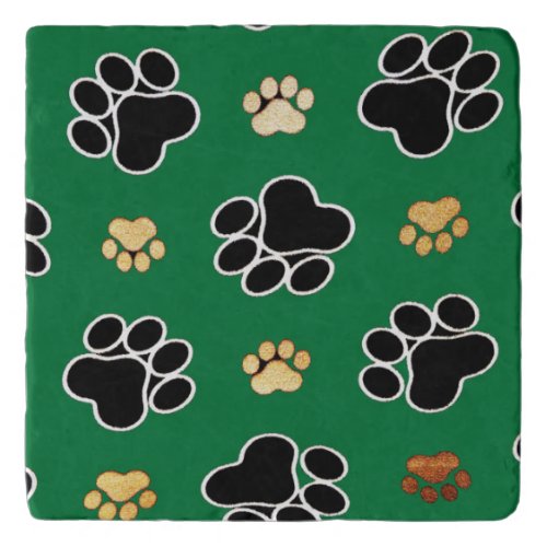 Black and tan luxury canine dog paw print trivet