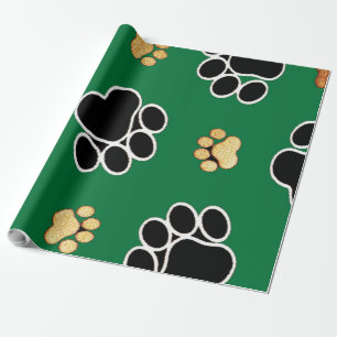 Black and tan luxury canine dog paw print wrapping paper