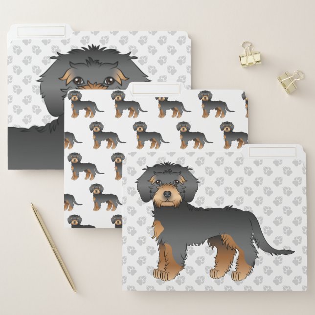 Black And Tan Mini Goldendoodle Cartoon Dog File Folder (Set)