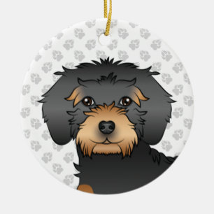 Black And Tan Mini Goldendoodle Cartoon Dog Head Ceramic Ornament