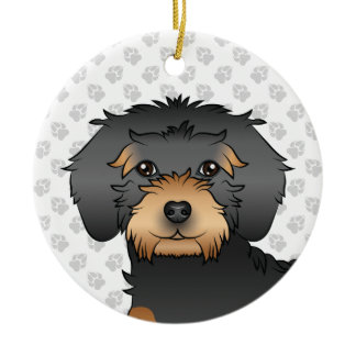 Black And Tan Mini Goldendoodle Cartoon Dog Head Ceramic Ornament