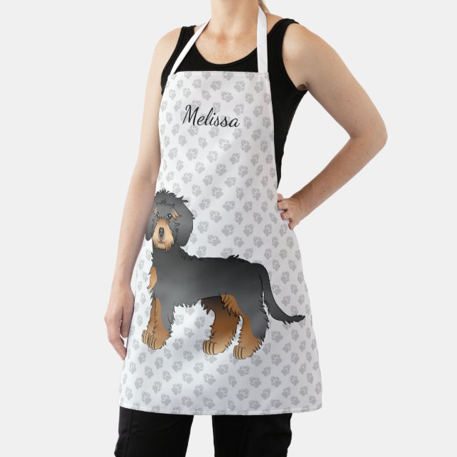 Black And Tan Mini Goldendoodle Cartoon Dog & Name Apron (Insitu)