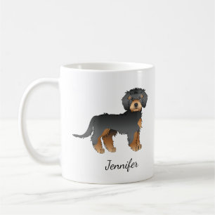 Black And Tan Mini Goldendoodle Cartoon Dog & Name Coffee Mug