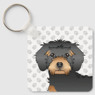 Black And Tan Mini Goldendoodle Cartoon Dog & Name Keychain