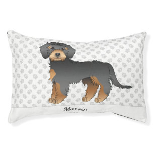 Black And Tan Mini Goldendoodle Cartoon Dog & Name Pet Bed